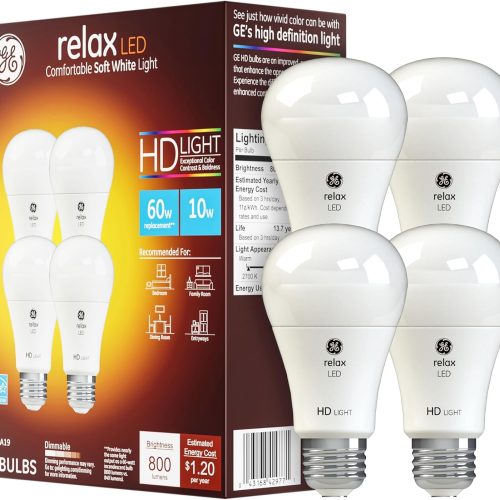 Relax LED Light Bulbs, 60 Watt, Soft White, A19 (4 Pack)